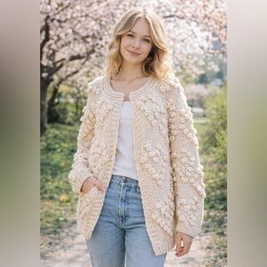 Ivory Chunky Knit Baubles & Hearts Cardigan
